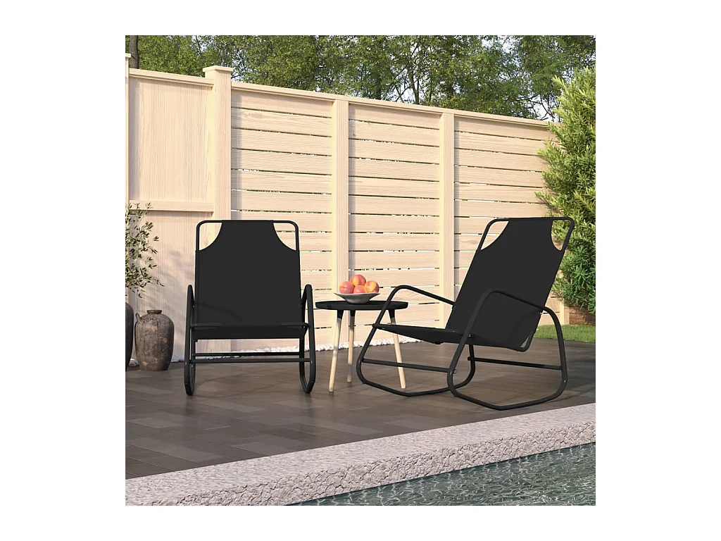Lot de 2 Chaises longues à bascule Noir Acier et textilène BE53342