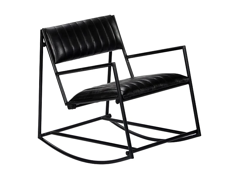 Fauteuil à bascule Noir Cuir véritable BE54110
