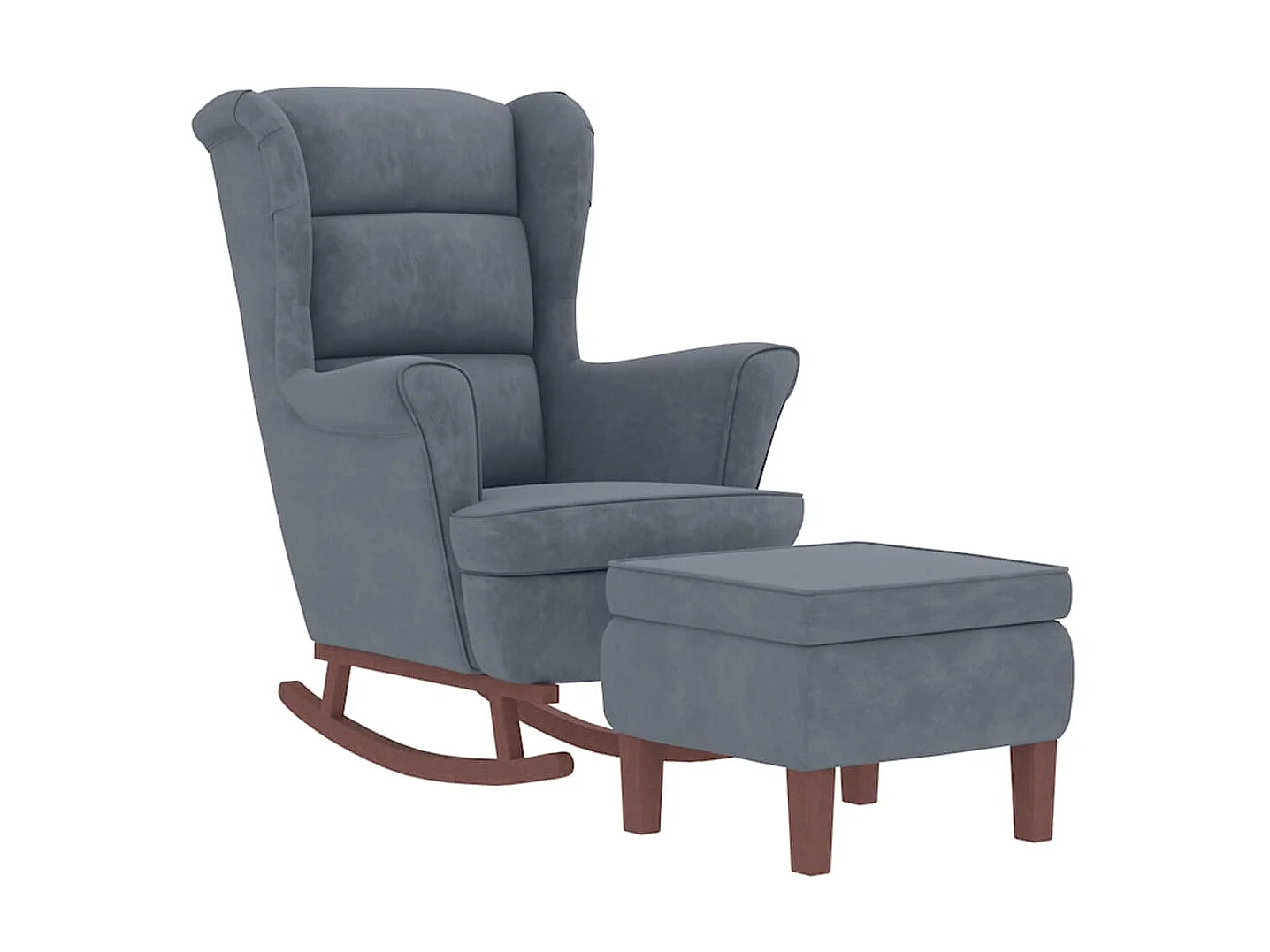 Fauteuil à bascule avec pieds en bois et tabouret gris foncé BE2533