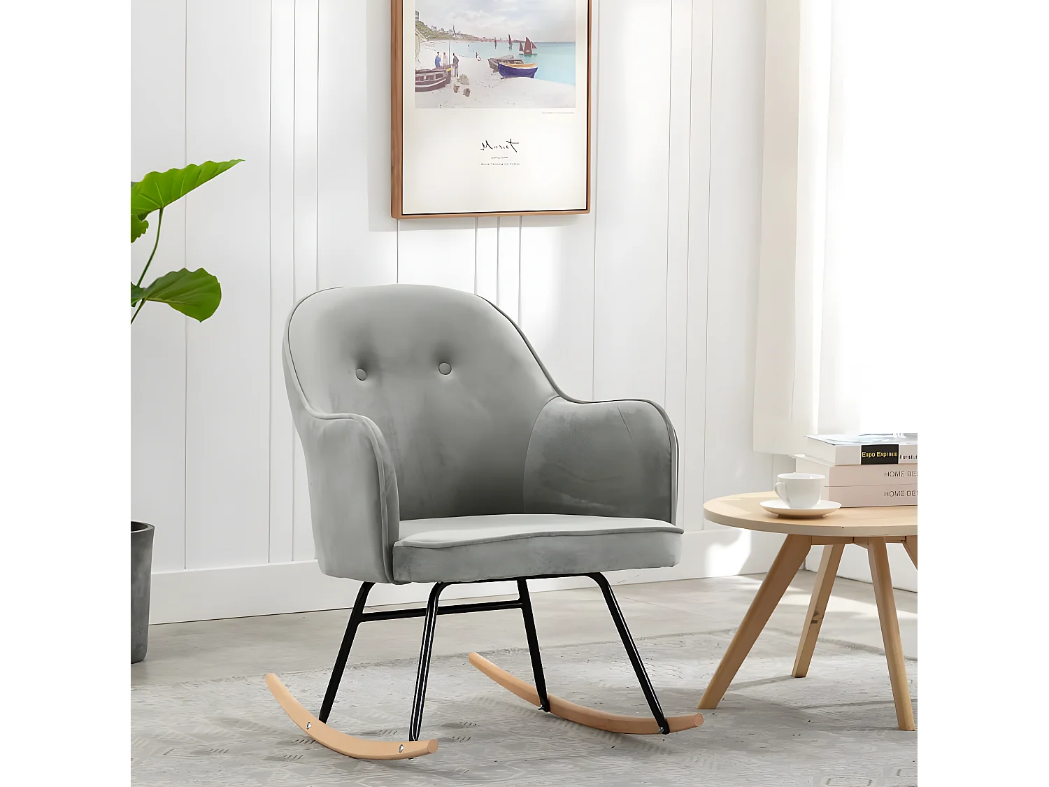 Fauteuil à bascule Gris Velours BE59647