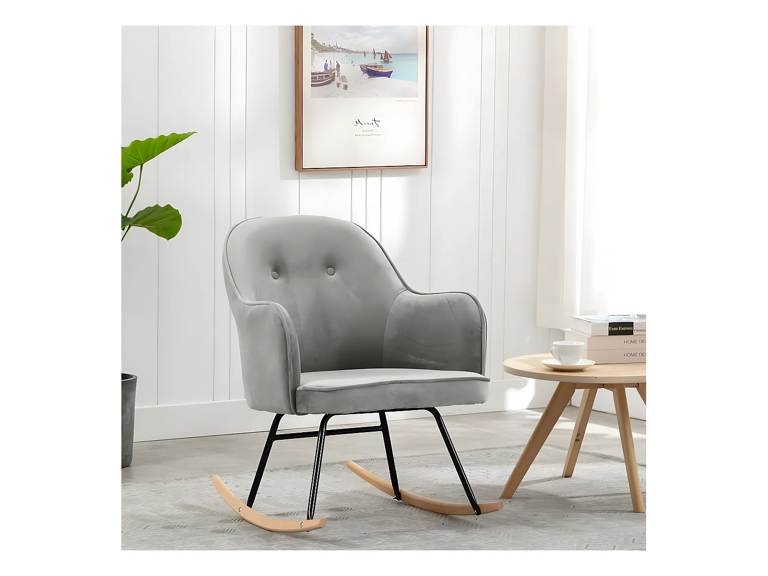 Fauteuil à bascule Gris Velours BE59647
