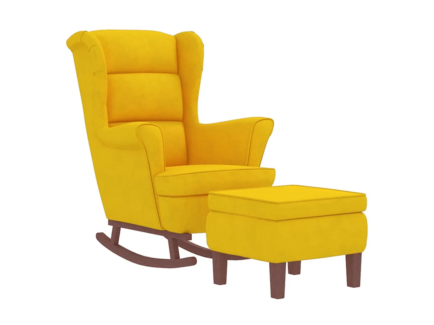 Fauteuil à bascule avec pieds en bois et tabouret Jaune Velours BE7220