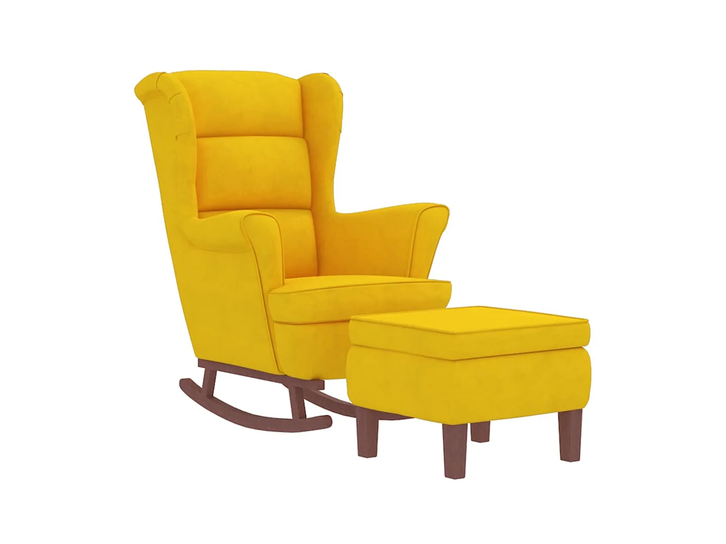Sillón mecedora patas madera y taburete terciopelo amarillo ES105167