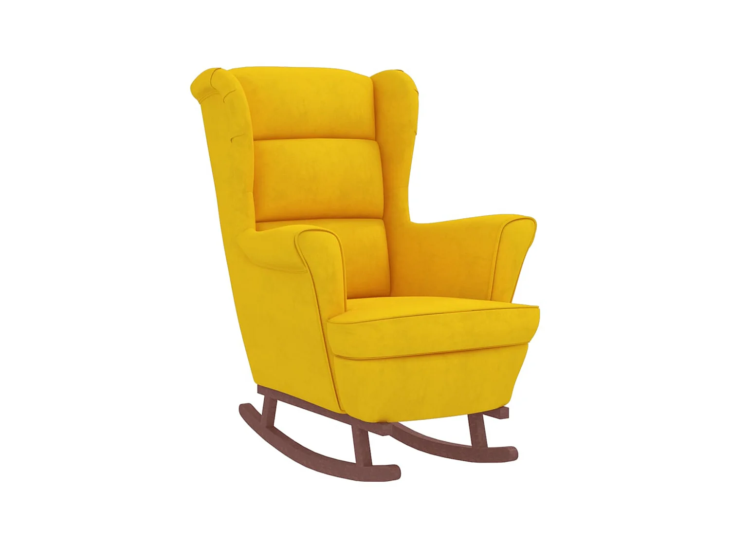 Sillón mecedora patas madera y taburete terciopelo amarillo ES105167