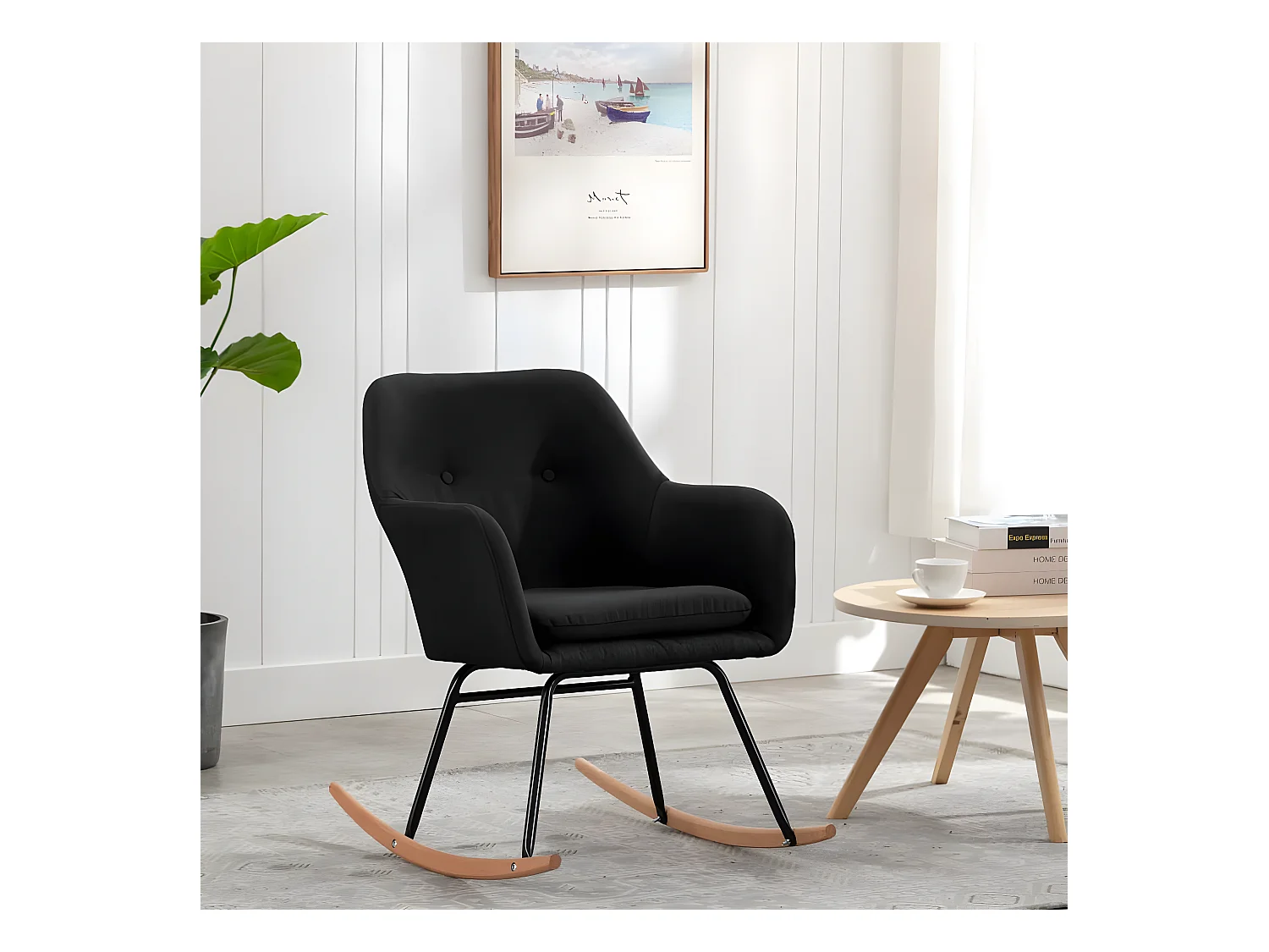 Fauteuil à bascule Noir Tissu BE61210