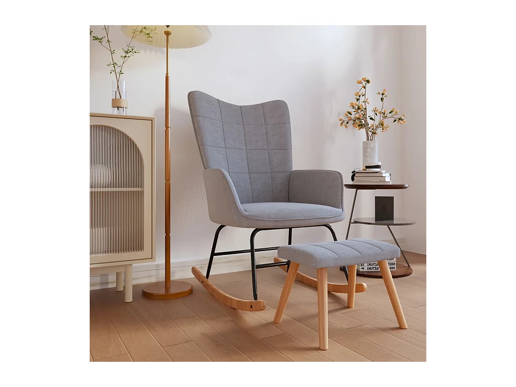 Fauteuil à bascule avec tabouret Gris clair Tissu BE88004