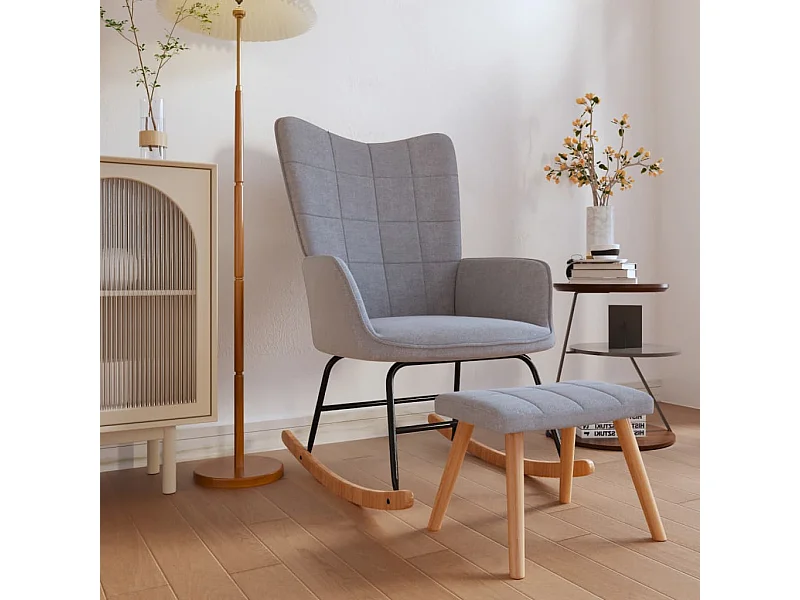 Fauteuil à bascule avec tabouret Gris clair Tissu BE88004