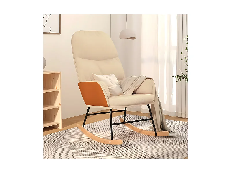Silla mecedora de tela blanco crema ES96982