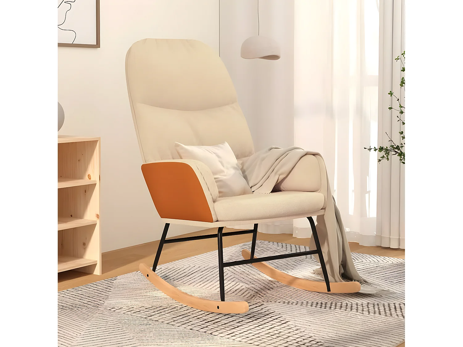 Fauteuil à bascule Blanc crème Tissu BE44921