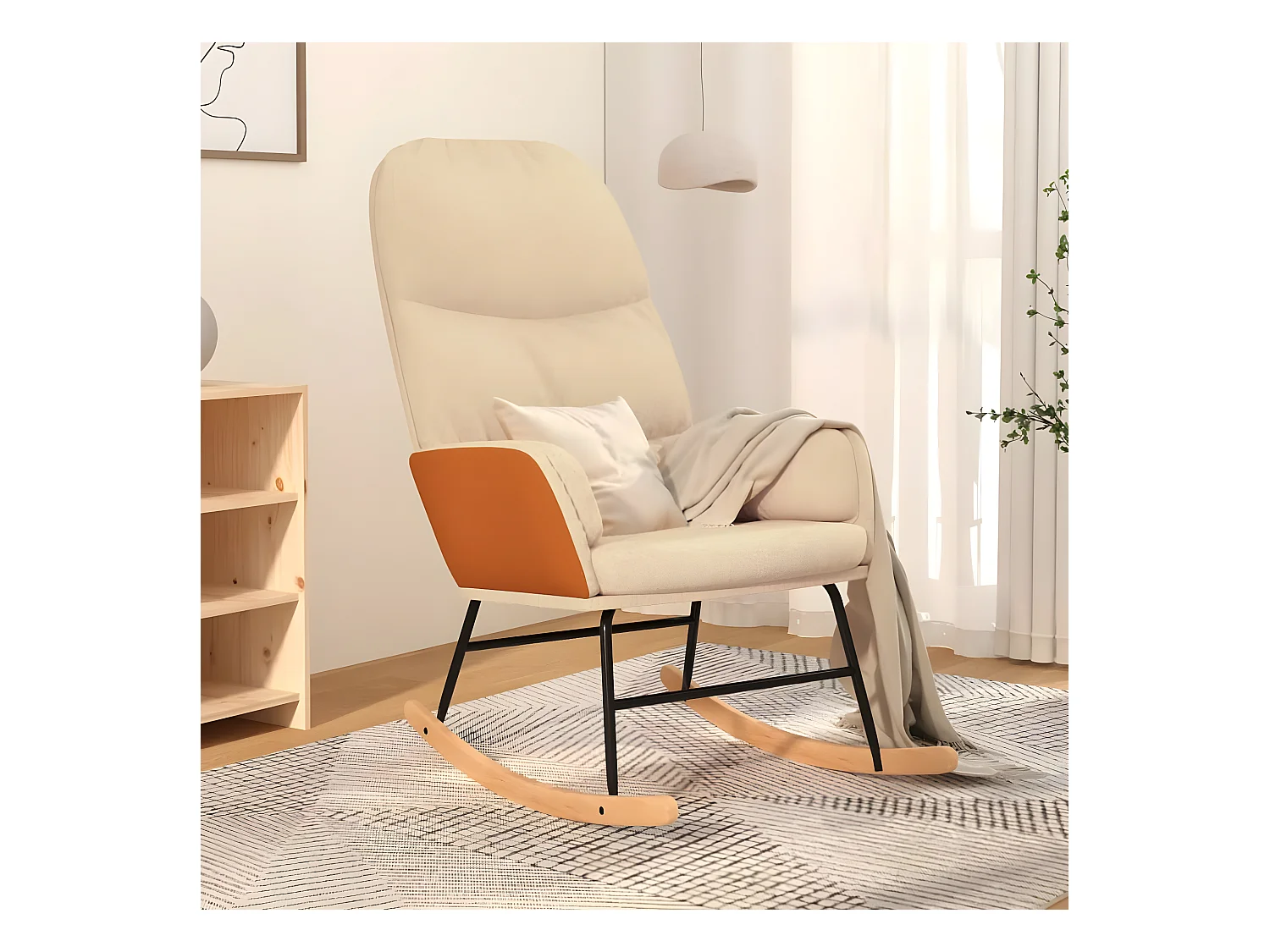 Fauteuil à bascule Blanc crème Tissu BE44921