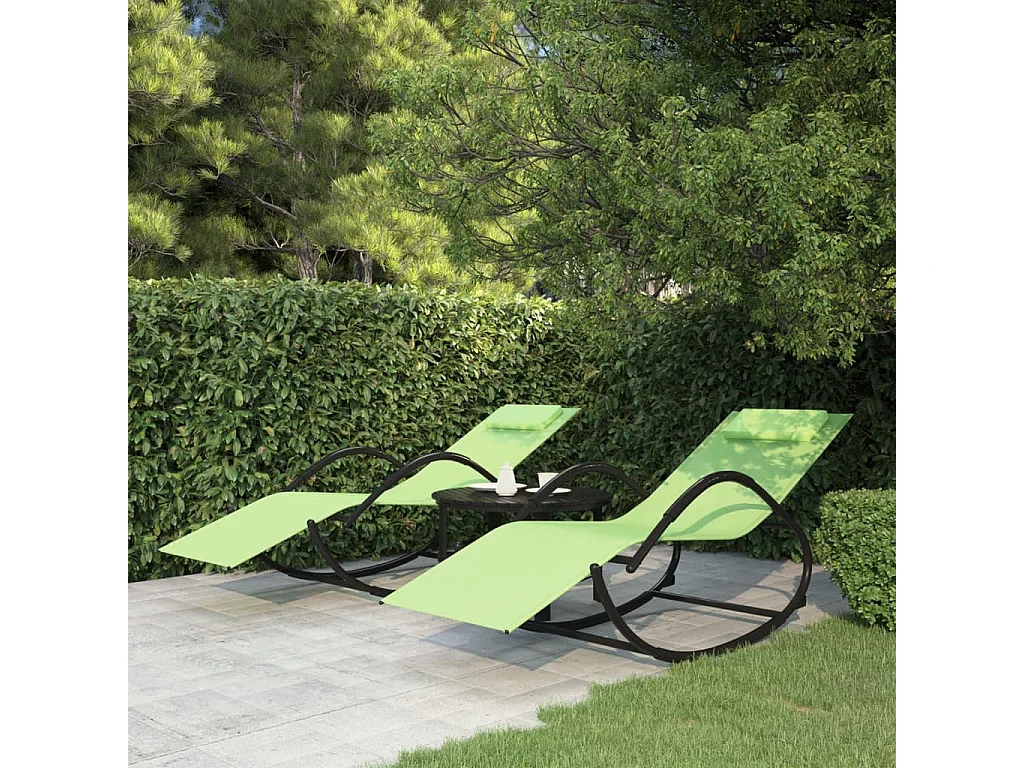 Lot de 2 Chaises longues à bascule Vert Acier et textilène BE90594