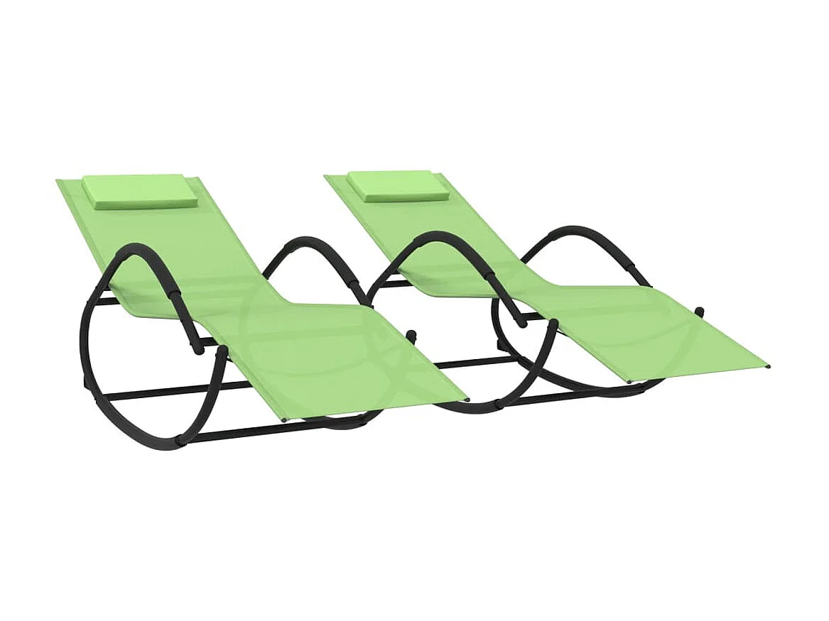 Lot de 2 Chaises longues à bascule Vert Acier et textilène BE90594