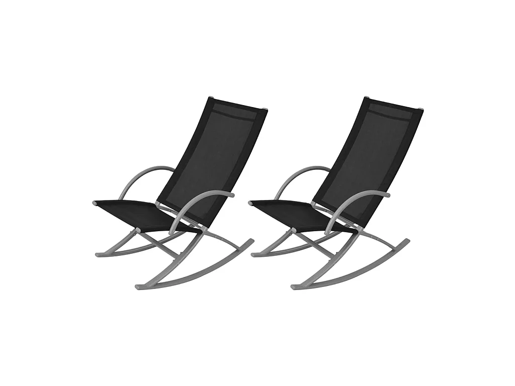 Lot de 2 Chaises à bascule de jardin Acier et textilène Noir BE23075