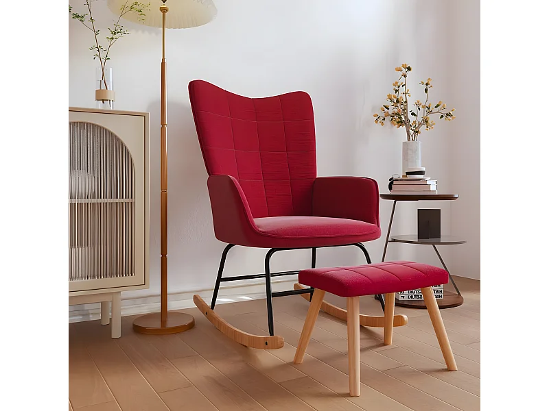 Fauteuil à bascule avec tabouret Rouge bordeaux Tissu BE81450