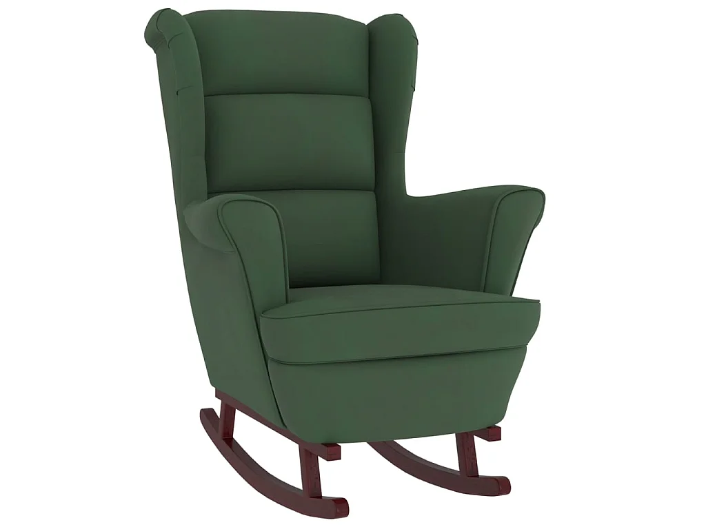 Fauteuil à bascule et pieds en bois d'hévéa Vert foncé Velours BE7361