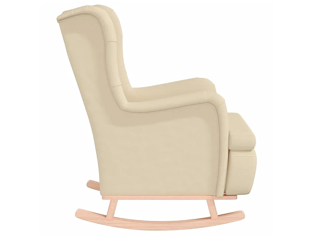 Fauteuil avec pieds à bascule en bois d'hévéa solide Crème Tissu BE65170