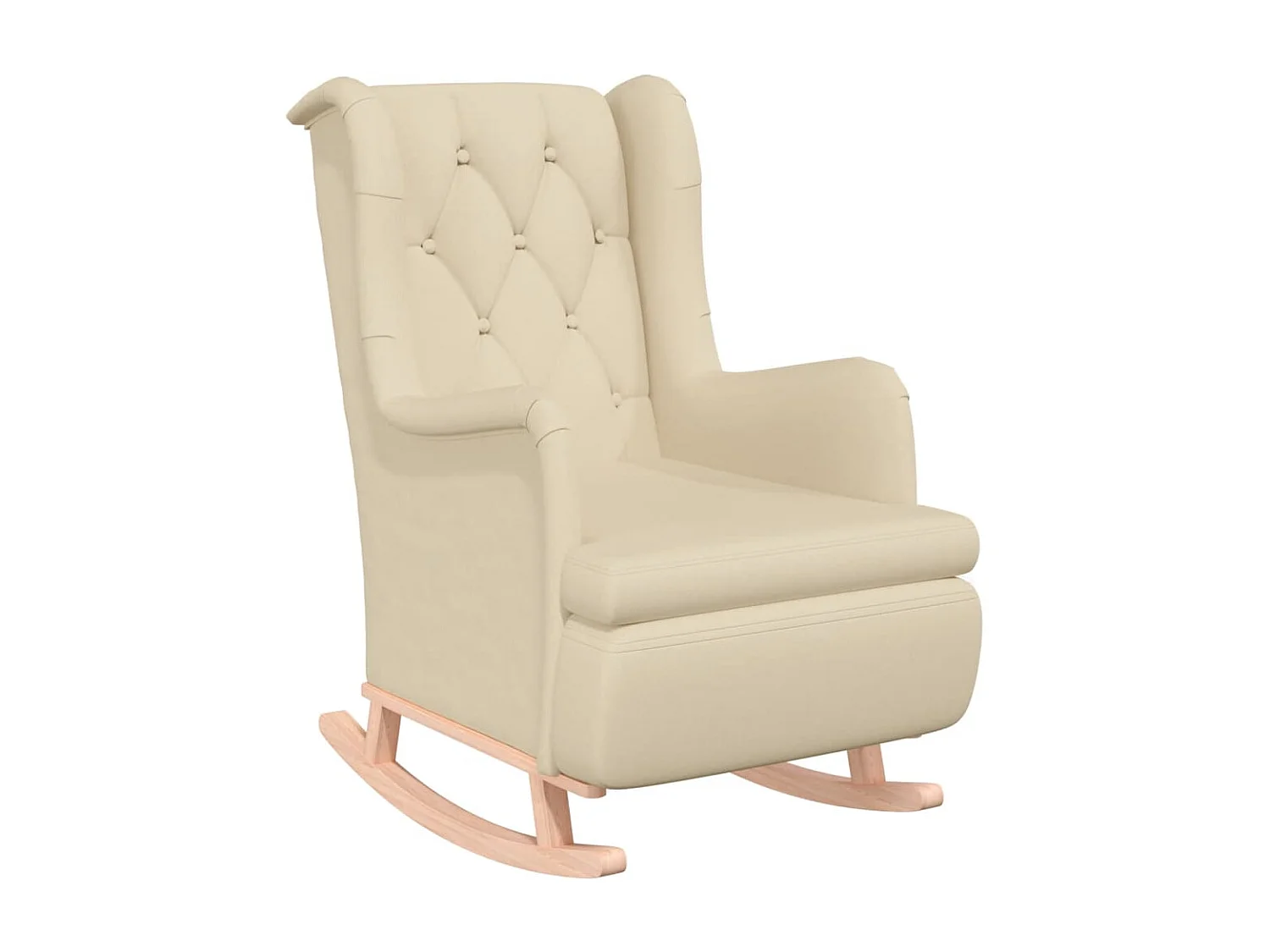 Sillón con patas mecedoras madera maciza caucho y tela crema ES635515