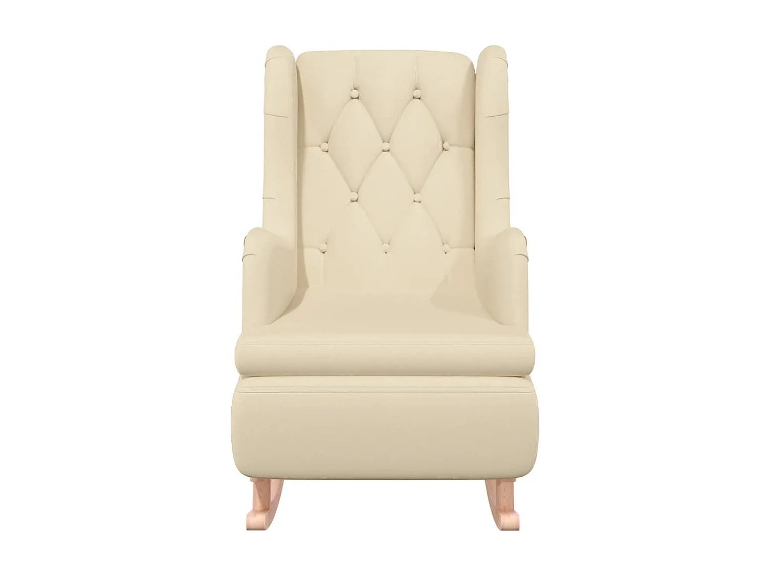 Sillón con patas mecedoras madera maciza caucho y tela crema ES635515