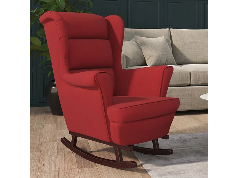 Fauteuil à bascule pieds en bois d'hévéa Rouge bordeaux Velours BE3250