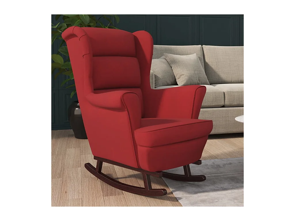 Fauteuil à bascule pieds en bois d'hévéa Rouge bordeaux Velours BE3250