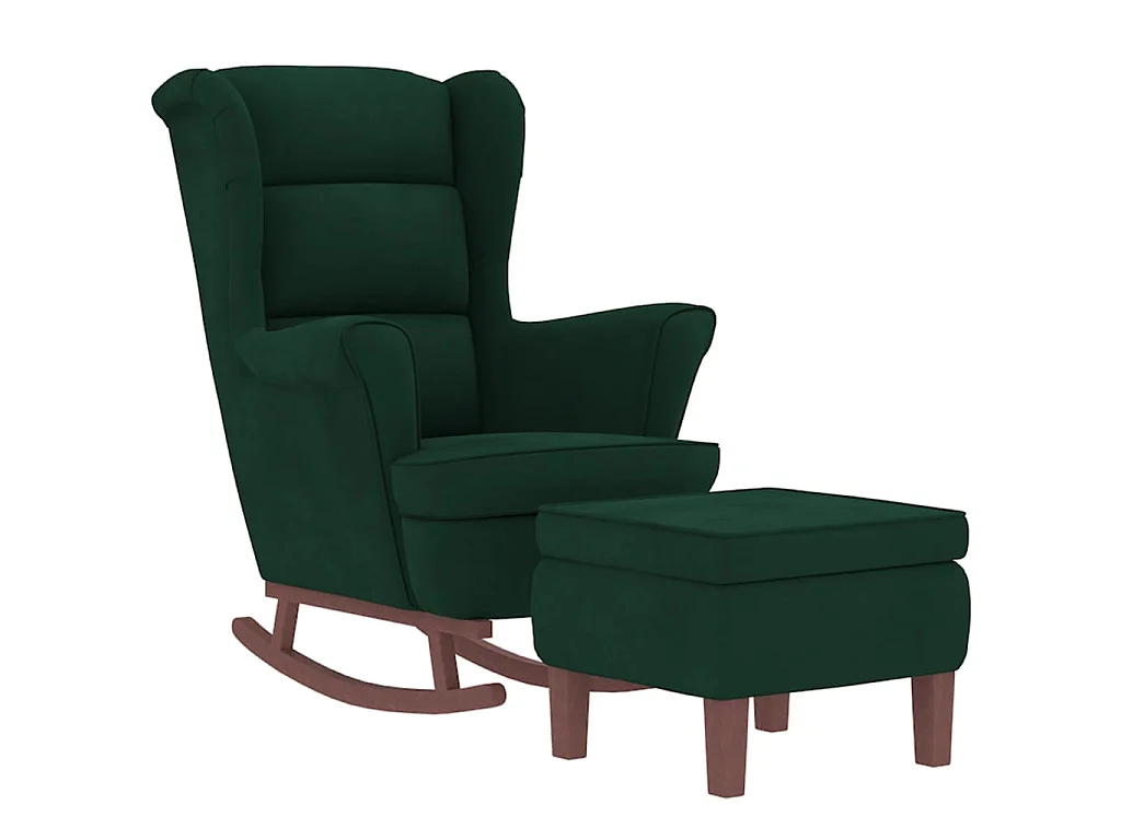 Fauteuil à bascule avec pieds en bois et tabouret Vert foncé OIU4556