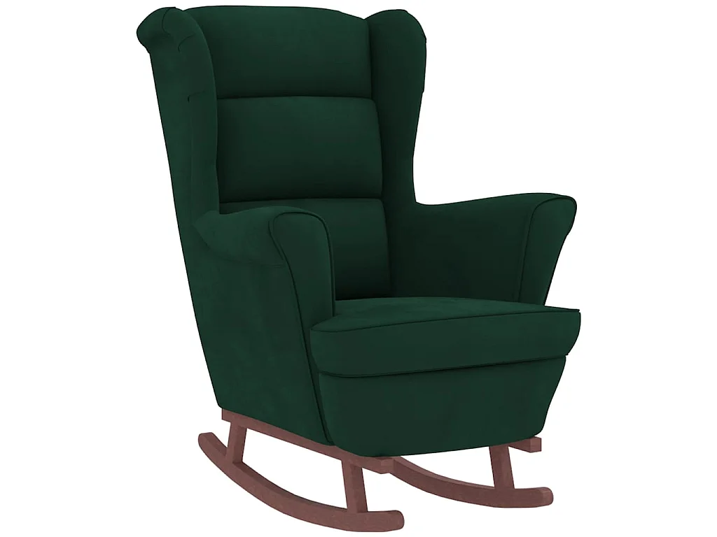 Sillón mecedora patas madera y taburete terciopelo verde oscuro ES20519