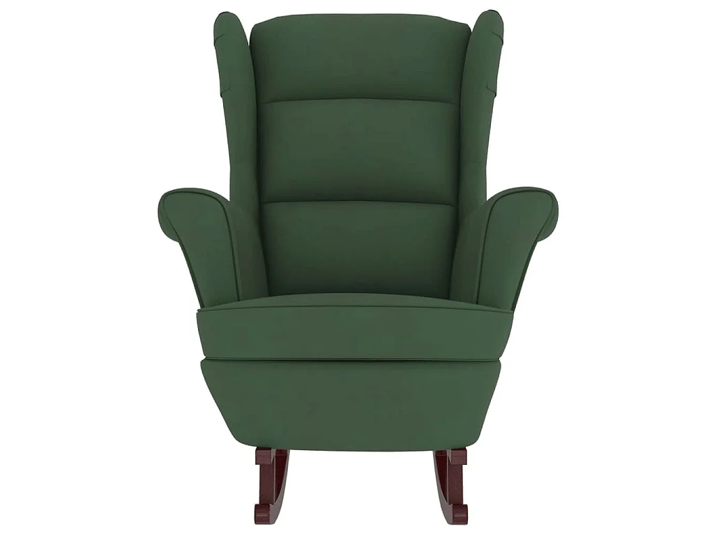 Sillón mecedora patas madera y taburete terciopelo verde oscuro ES20519