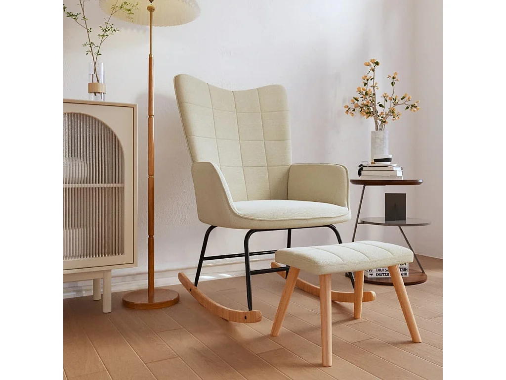 Fauteuil à bascule avec tabouret Crème Tissu BE37698