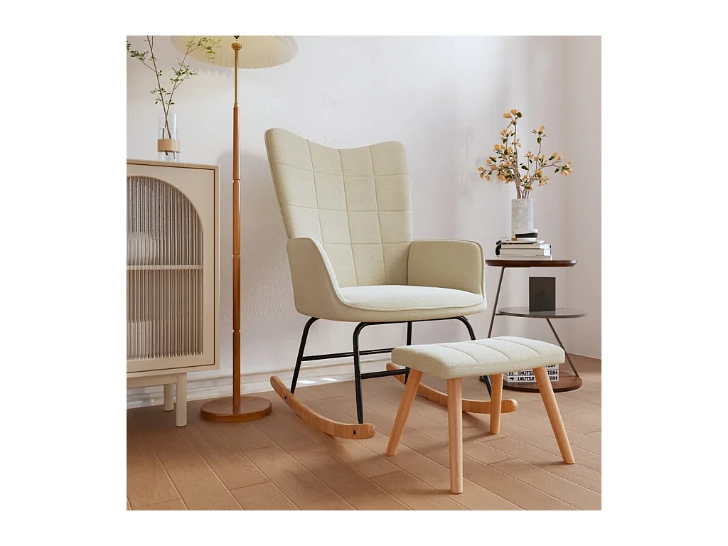 Fauteuil à bascule avec tabouret Crème Tissu BE37698