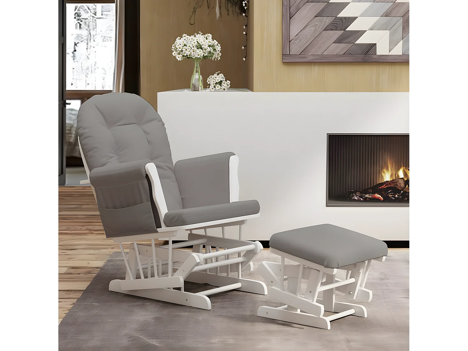 Sillón de lactancia con taburete tela gris claro ES13062