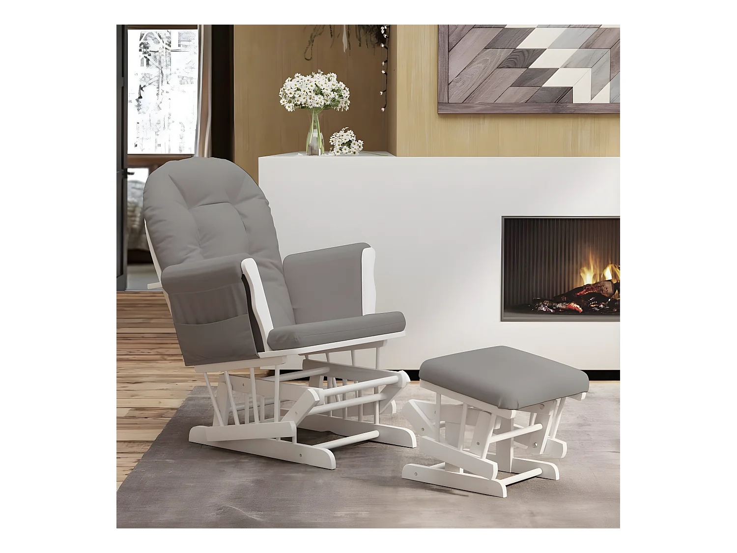 Fauteuil à bascule avec repose-pied Gris clair Tissu SEF93352