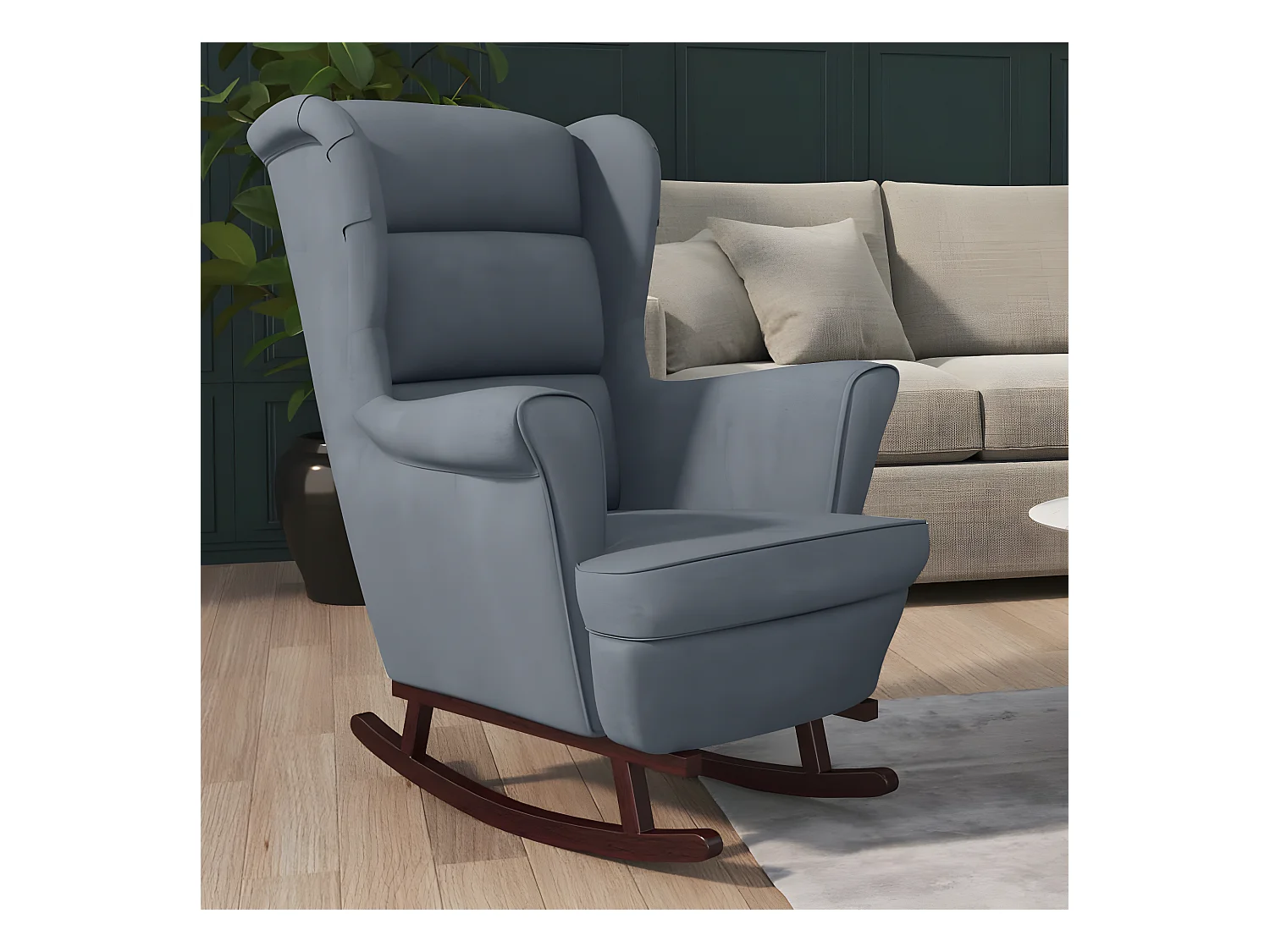 Fauteuil à bascule et pieds en bois d'hévéa gris foncé Velours BE3790