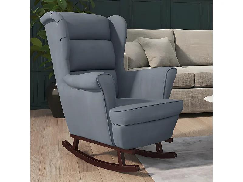 Fauteuil à bascule et pieds en bois d'hévéa gris foncé Velours BE3790