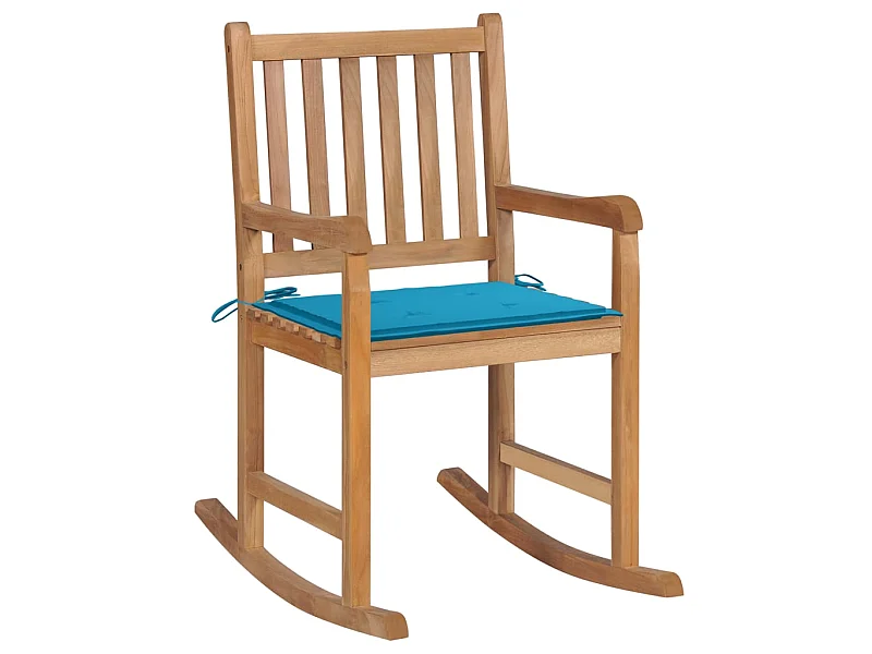 Fauteuil à bascule avec coussin bleu Bois de teck solide BE45110