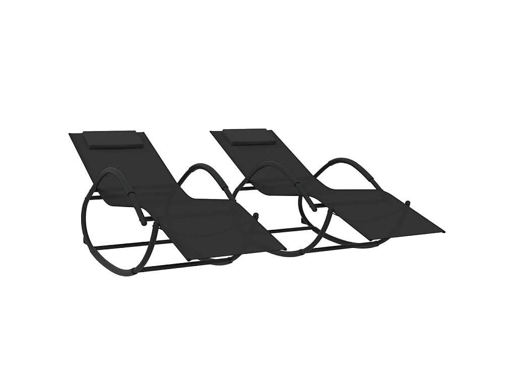 Lot de 2 Chaises longues à bascule Noir Acier et textilène BE47141