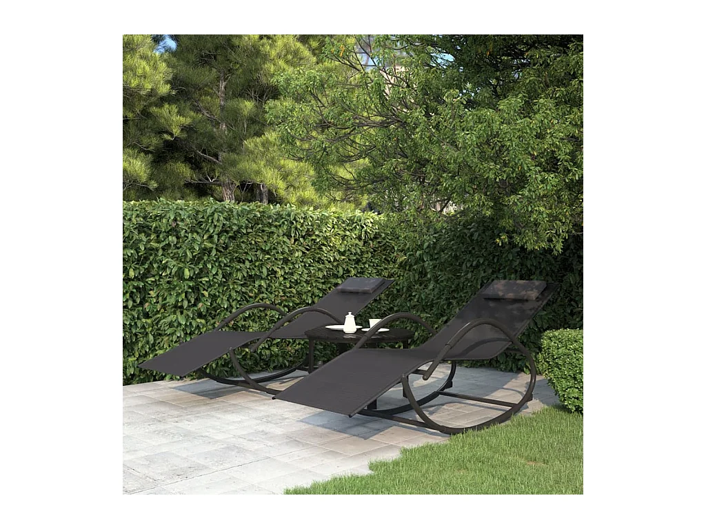 Lot de 2 Chaises longues à bascule Noir Acier et textilène BE47141