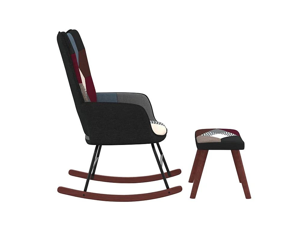Mecedora con taburete tela patchwork ES23345