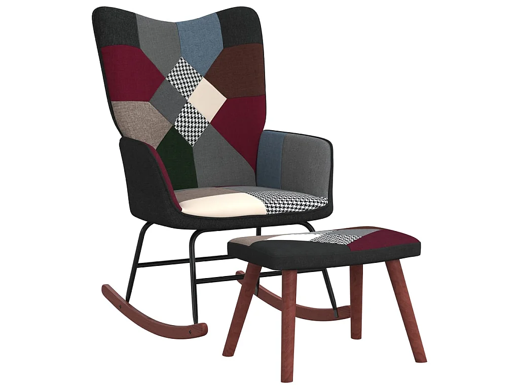 Fauteuil à bascule avec tabouret Patchwork Tissu LSJ7318