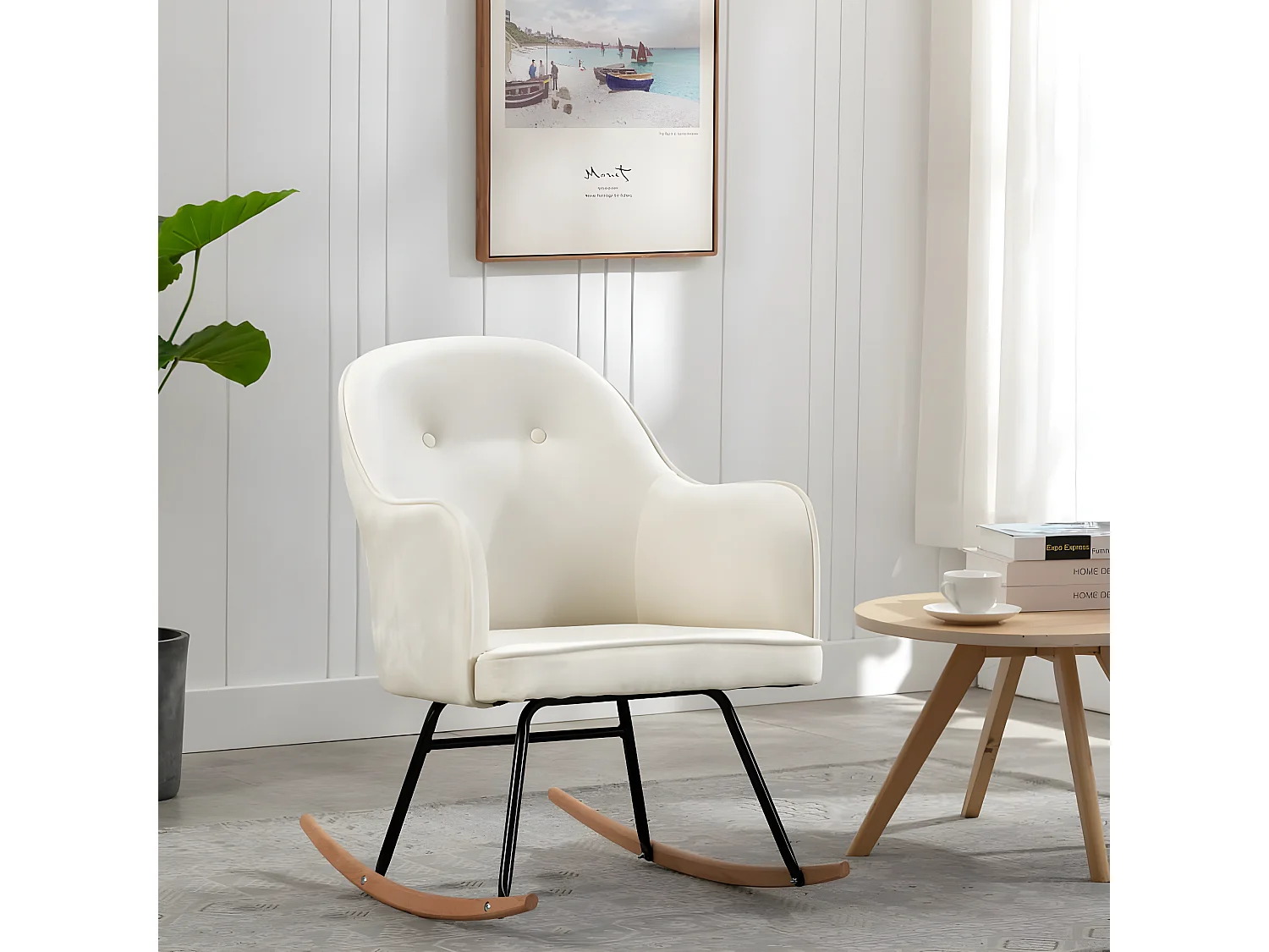 Fauteuil à bascule Blanc crème Velours BE95763