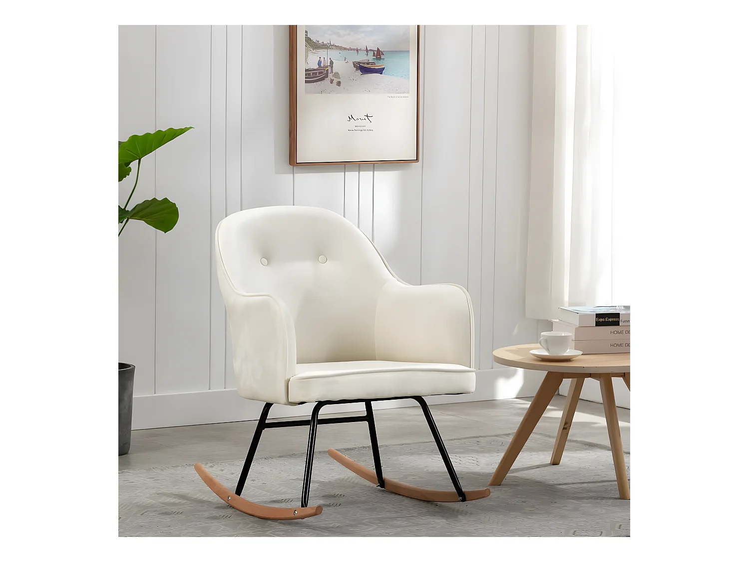 Fauteuil à bascule Blanc crème Velours BE95763