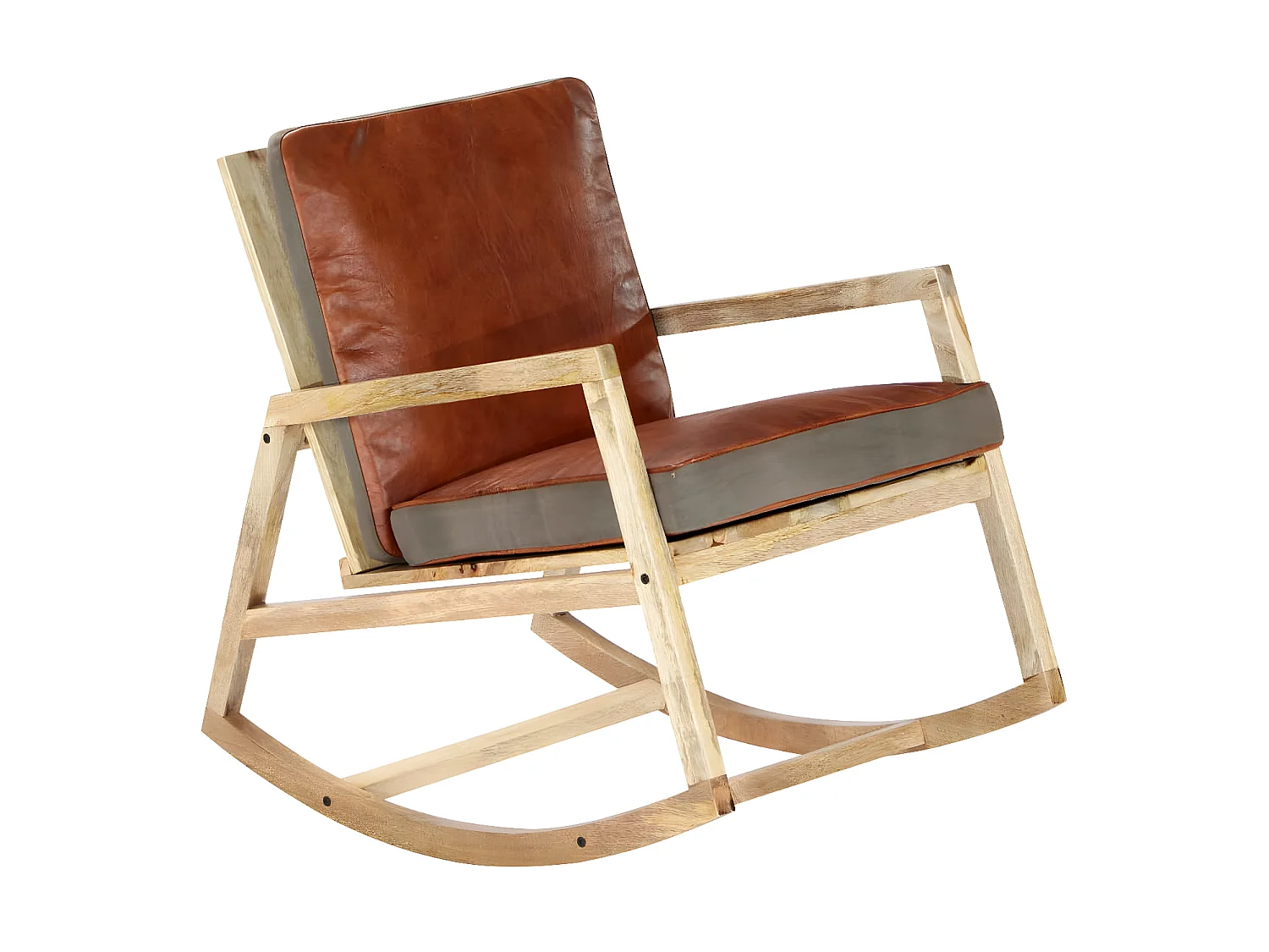 Fauteuil à bascule Marron Cuir véritable et manguier massif BE2957