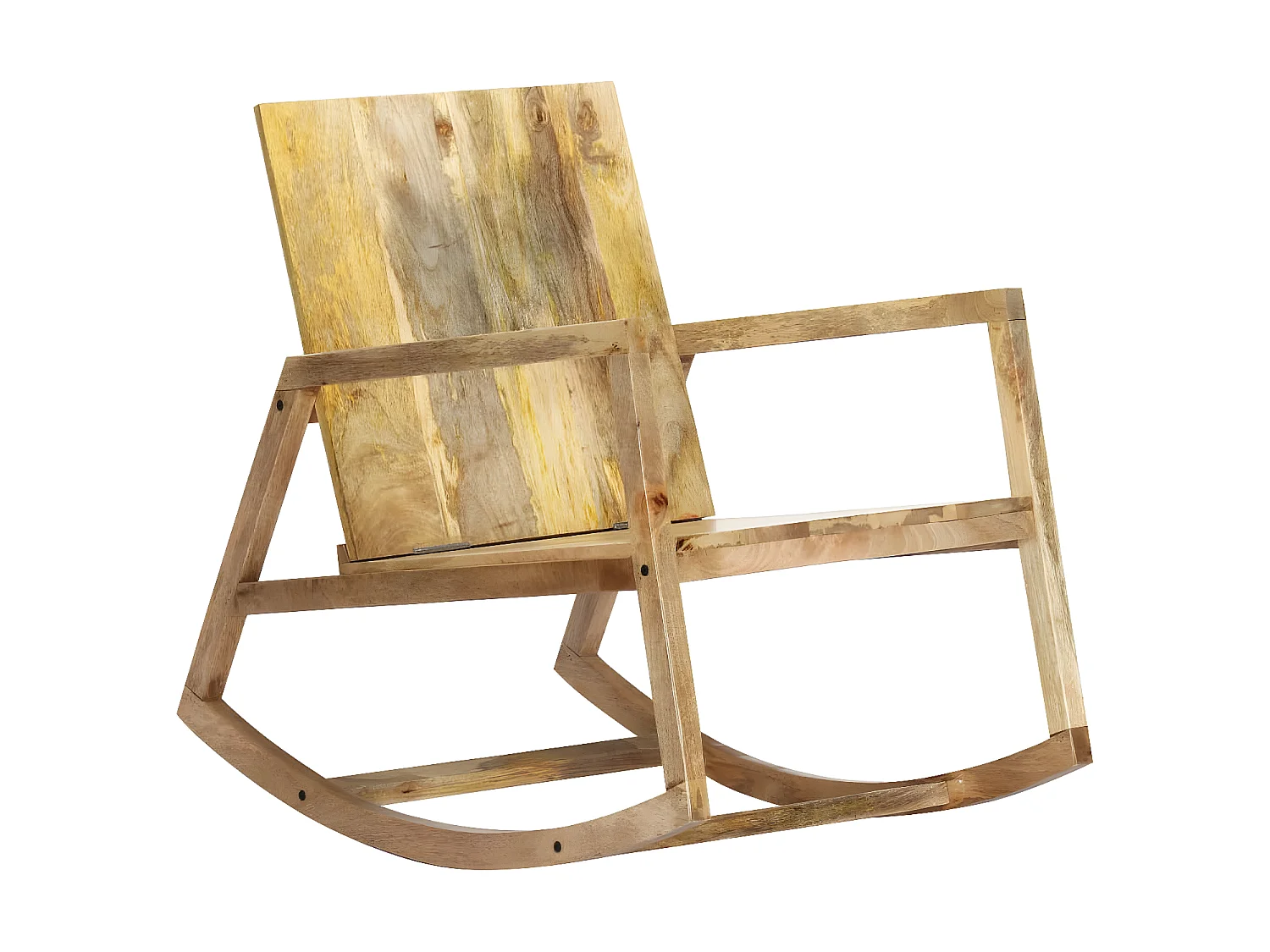 Fauteuil à bascule Marron Cuir véritable et manguier massif BE2957