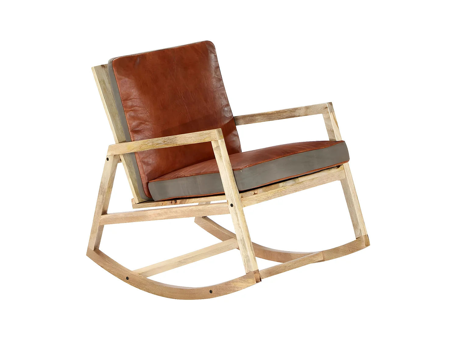 Fauteuil à bascule Marron Cuir véritable et manguier massif BE2957