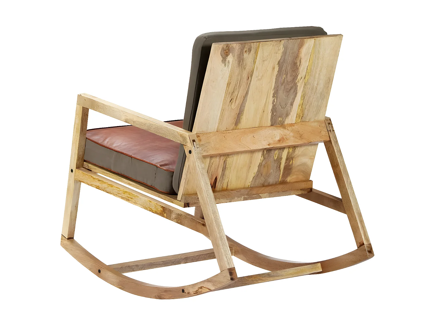 Fauteuil à bascule Marron Cuir véritable et manguier massif BE2957