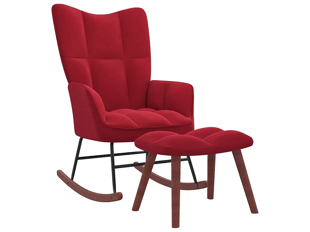 Fauteuil à bascule avec repose-pied Rouge bordeaux Velours BE32086