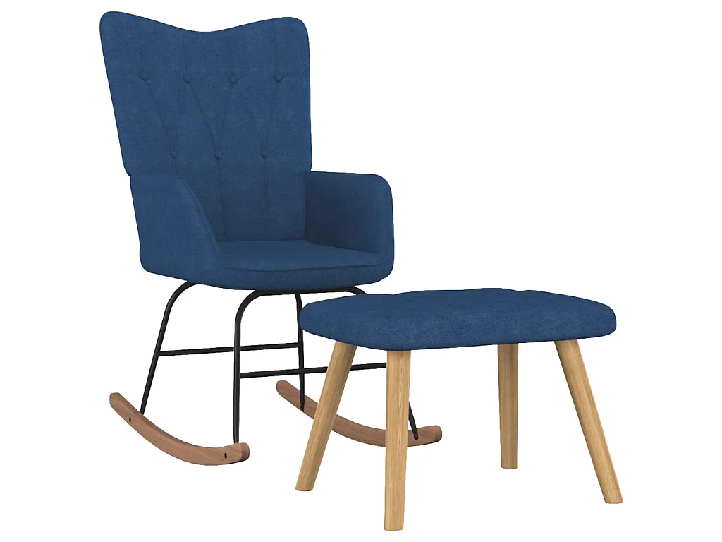 Fauteuil à bascule avec repose-pied Bleu Tissu LSJ7999