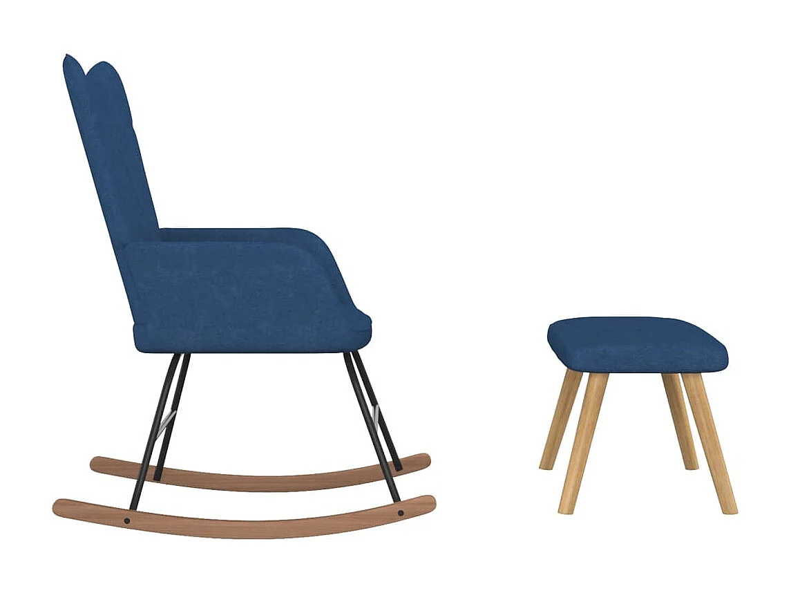 Fauteuil à bascule avec repose-pied Bleu Tissu LSJ7999