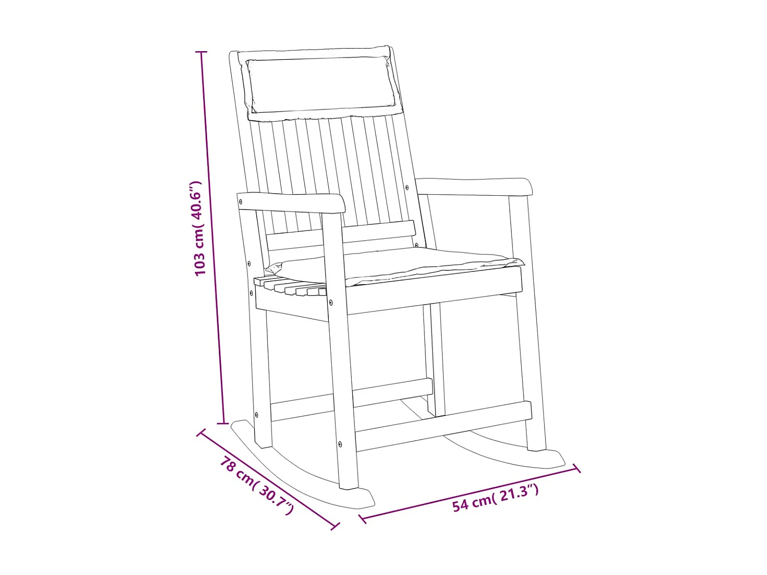 Fauteuil à bascule avec coussins bois massif d'acacia BE68026