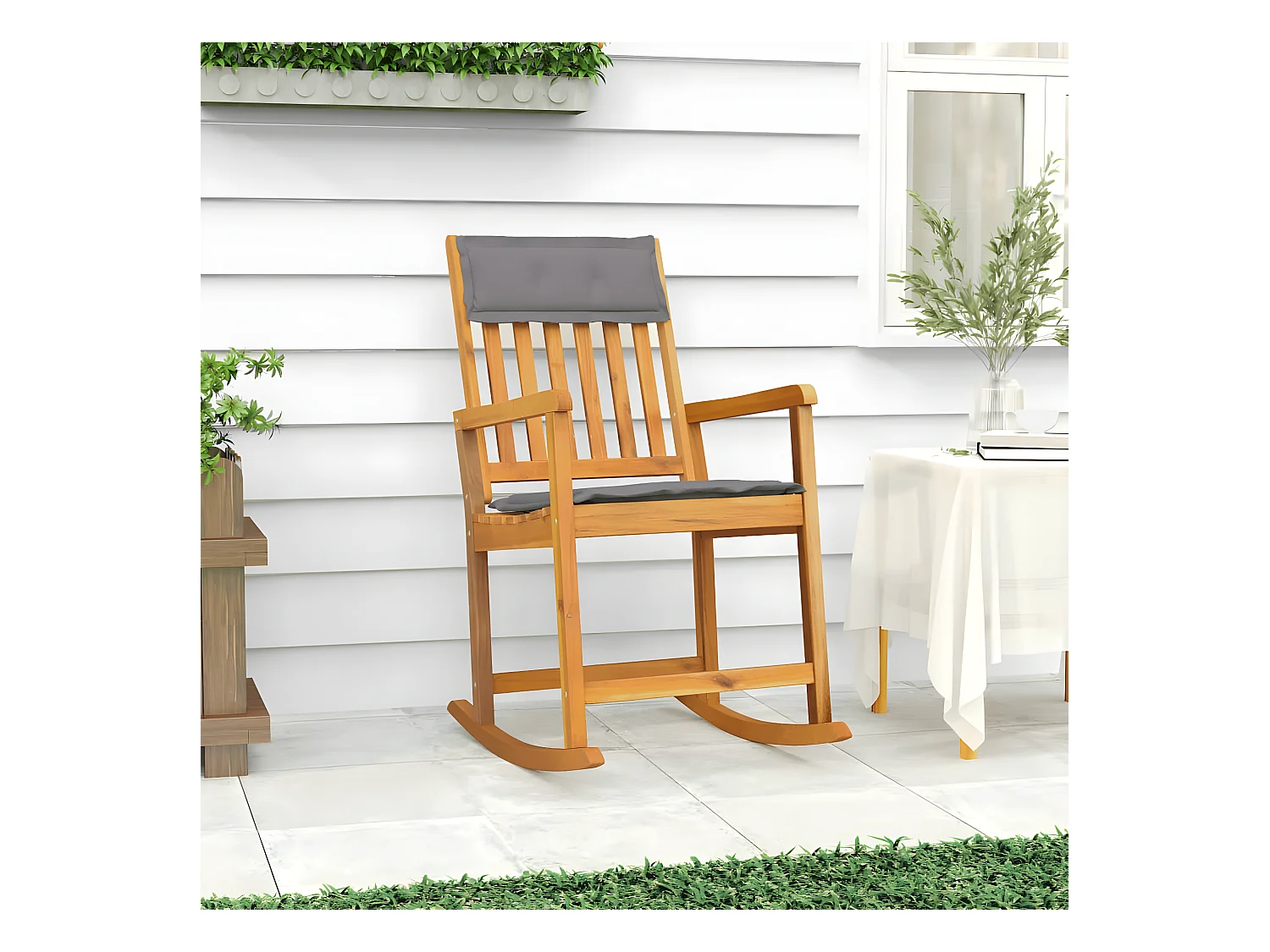Fauteuil à bascule avec coussins bois massif d'acacia BE68026