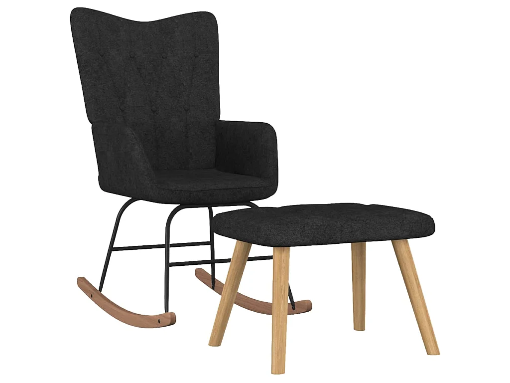 Fauteuil à bascule avec repose-pied Noir Tissu BE9696